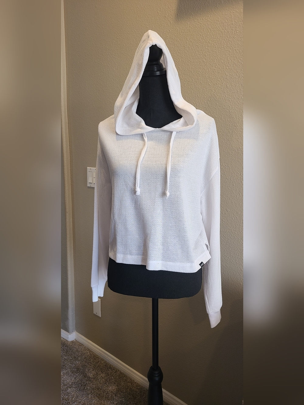 PINK Victoria's Secret White Hooded Mesh Pullover